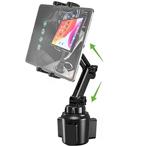 Car Cup Holder Tablet Mount for 4-13" iPad & Phone, Universal Truck Cup Tablet Mount with Adjustable Arm for iPad Pro 12.9 9.7 Air Mini, Samsung Galaxy Fold 4 3, Kindle Fire HD, iPhone etc