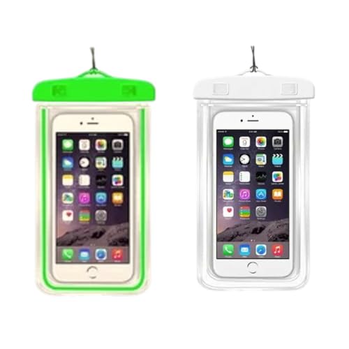Waterproof Phone Pouch 2 Pack, Universal IPX8 Phone Dry Bag Case with Lanyard, Clear Touch Screen for iPhone, Samsung & Android, Fits Most Phones (Green and White) - color: Green and White