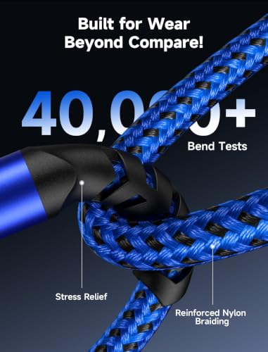 JSAUX USB C Cable for iPhone 18 Pro Max, Samsung, Car Carplay, 2-Pack 6.6ft - color: Blue, size: 6.6ft+6.6ft