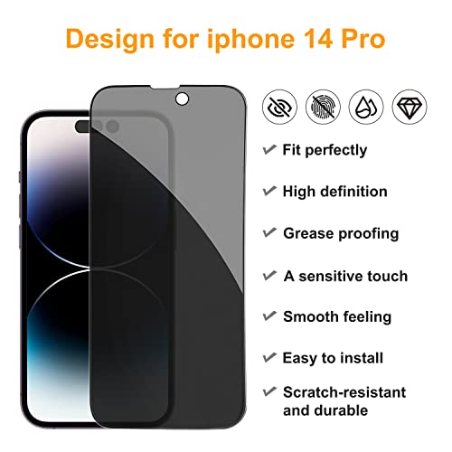 PEHAEL for iPhone 14 Pro Privacy Screen Protector+Camera Lens Protector