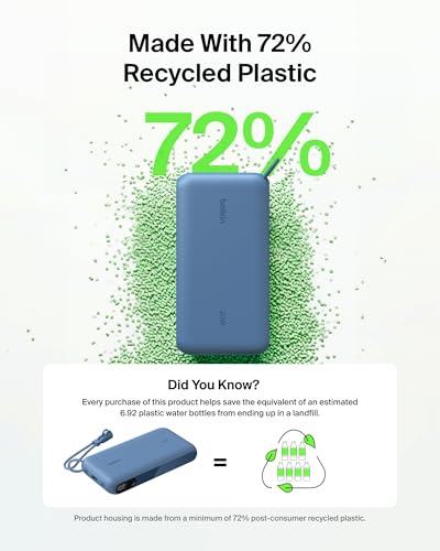 Belkin 20000mAh 20W Power Bank, Digital Display, 2 USB C and USB A Ports - color: Blue, style: 20K mAh