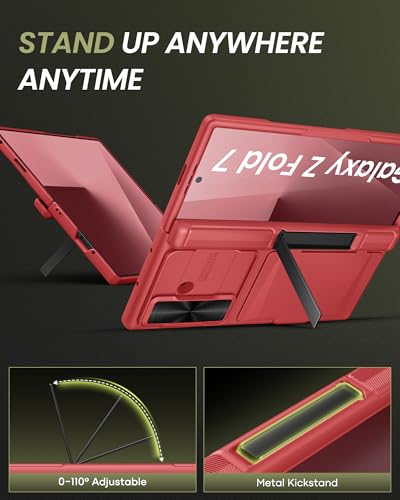 for Samsung Galaxy Z Fold 7 Case, Stand & Slide Camera Cover, Red - color: Red-Z