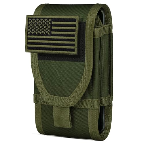 Double Capacity Phone Holster, Tactical Molle Belt Pouch with Flag Patch for iPhone 17 Pro Max/16 Pro Max/16Pro/15ProMax/14 Pro Max/13 Pro Max, Samsung S25, Size Large Extra Stiffness - color: Green