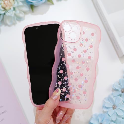Glitter case for iPhone 13/14 Polka dots Pink | Bling Sparkle Glitter，Polka dots，Full Protection Soft TPU，Kawaii Cute Phone Case for Women Girls - color: Polka Dots Pink