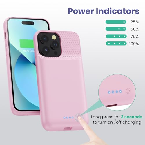 Battery Charging Case for iPhone 12Pro Max/13Pro Max/14Pro Max/14Plus (6.7 Inch), Powerful 8600mAh Portable Rechargeable Charger Case for iPhone 14ProMax/14Plus/13Promax/12Promax Battery Case-Pink - color: Pink