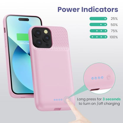 Battery Charging Case for iPhone 12Pro Max/13Pro Max/14Pro Max/14Plus (6.7 Inch), Powerful 8600mAh Portable Rechargeable Charger Case for iPhone 14ProMax/14Plus/13Promax/12Promax Battery Case-Pink - color: Pink