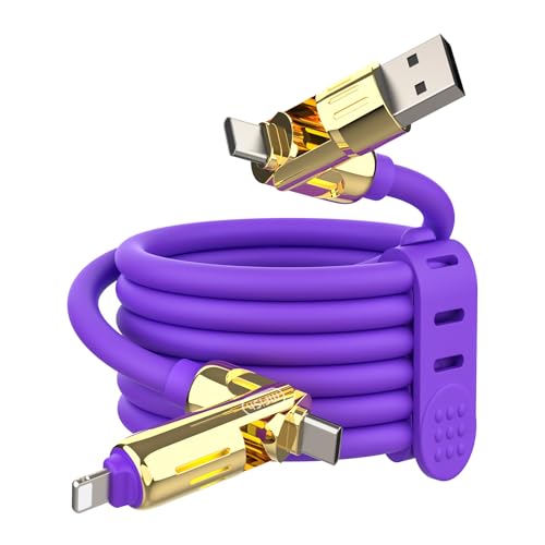 MFish 240W 4-in-1 Fast Charging Cable, Purple Gold, 6.6FT - color: Purple Gold, size: 6.6FT