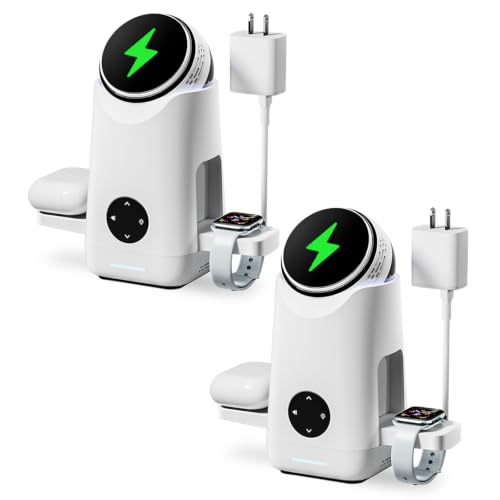 3 in 1 Charging Station for Apple & Samsung - 15W Wireless Mag-Safe Charger Stand Compatible for iPhone 17 16 15 14 13 12, AirPods, Apple & Galaxy Watch, Samsung S25 S24 (2 Pack White)