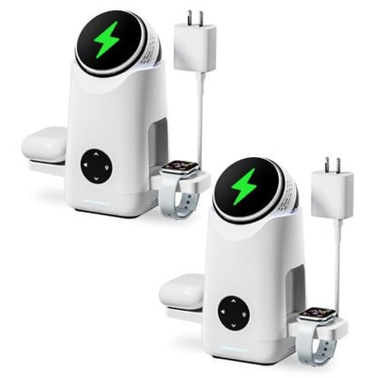 3 in 1 Charging Station for Apple & Samsung - 15W Wireless Mag-Safe Charger Stand Compatible for iPhone 17 16 15 14 13 12, AirPods, Apple & Galaxy Watch, Samsung S25 S24 (2 Pack White)
