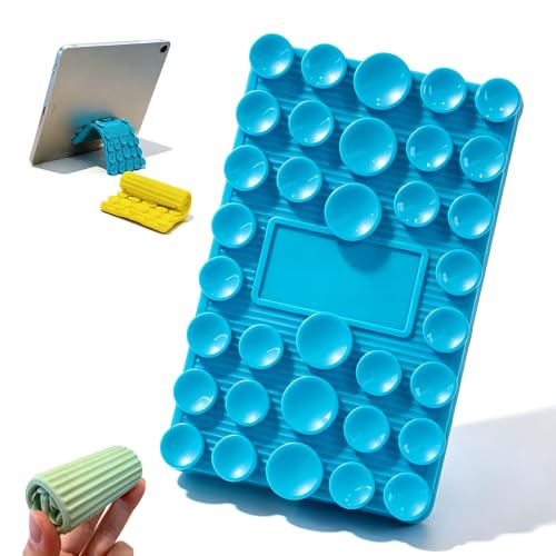 Silicone Phone Stand with Aluminum, Foldable Bendable Adjustable Holder for Desk, Portable Multi-Angle Stand (Blue) - color: Blue