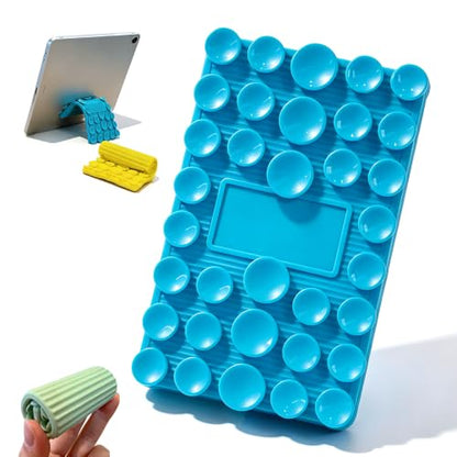 Silicone Phone Stand with Aluminum, Foldable Bendable Adjustable Holder for Desk, Portable Multi-Angle Stand (Blue) - color: Blue