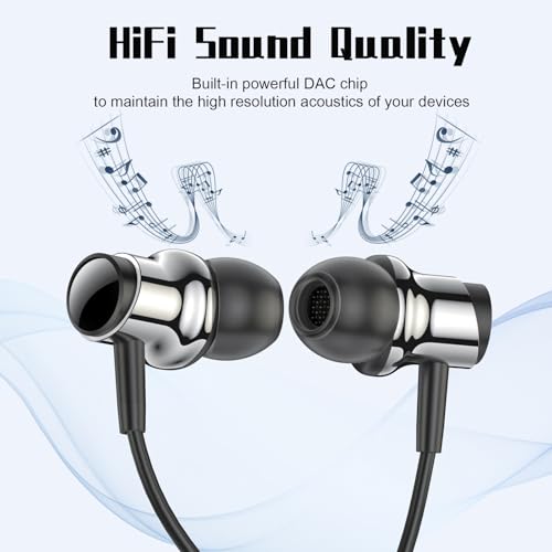 USB C Headphones Wired Earbuds for Samsung Galaxy S26 S25 S24 A57 iPhone 17 - color: Black