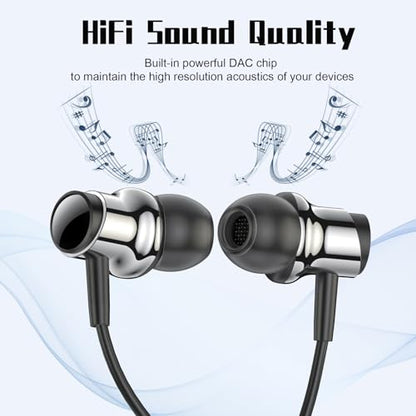 USB C Headphones Wired Earbuds for Samsung Galaxy S26 S25 S24 A57 iPhone 17 - color: Black