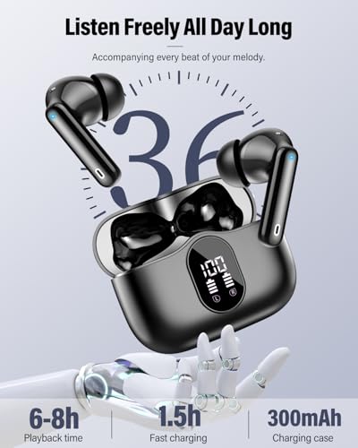 Wireless Earbuds, Bluetooth 5.4 Headphones Bass Stereo/Clear Calls, Black - color: Black