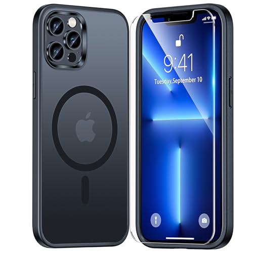 TAURI 3 in 1 Magnetic for iPhone 13 Pro Case Matte Black, with 2X HD Screen Protector, 12 FT Drop Protection, Compatible with Magsafe Case for iPhone 13 Pro Phone Case 6.1 inch - color: F-Matte Black