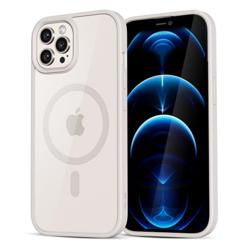 LoeoeL for iPhone 12 Pro Max Case Clear Mag Safe, Ultra Thin Slim Cover Magnetic Compatible with Magsafe Phone Case for Women Men Girl, Cute Soft TPU Silicone & Transparent Hard Plastic, Beige Stone - color: Titanium Grey, size: 12 Pro Max