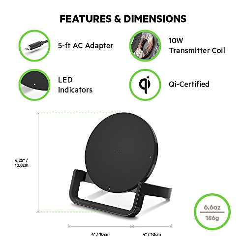 Belkin Boost Up Wireless Charging Stand 10W - Qi Wireless Charger for iPhone 11, 11 Pro, 11 Pro Max, Xs, XS Max, XR/Samsung Galaxy S9, S9+, Note9 / LG, Sony and More (Black) (F7U052dqBLK)