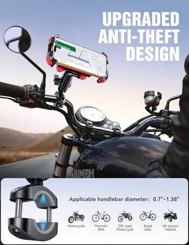 JOYROOM Motorcycle Phone Mount Holder with Dual Vibration Dampener - color: Red