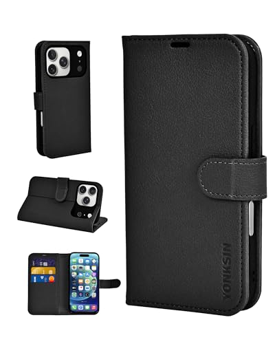 for iPhone 17 Pro Max Wallet Case, Flip Folio Phone Cover with Card Holder, RFID Blocking, Shockproof Protective Case with Kickstand, Magnetic Closure, PU Leather & TPU, Black - color: Black