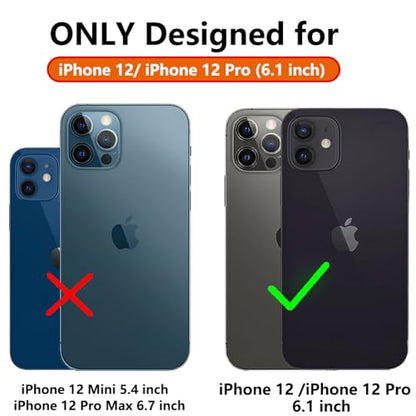 for iPhone 12/ iPhone 12 Pro Case with Camera Lens Cover, Red | HD Screen Protector, 16 FT Military Grade Drop Protection, Magnetic Kickstand Rugged Shockproof Protective Cove - color: Red