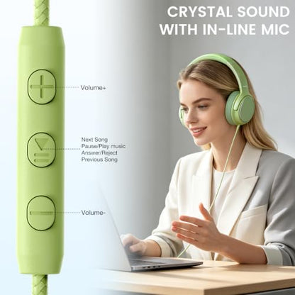 USB C Wired Over-Ear Headphones with Microphone - color: Grass Green