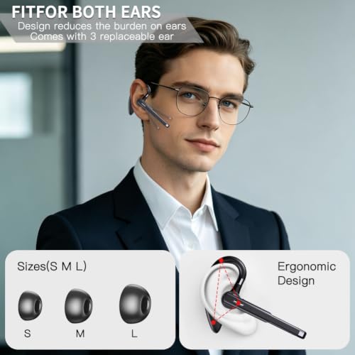 Hsility Bluetooth Headset for Work V6.1 Business Earbud with 500 mAh Charging Case，100Hrs Talk Time Dual Noise Cancel Wireless Earpiece,CVC8.0 Noise Cancelling Wireless Earbud for Trucker/Home/Office - color: Black