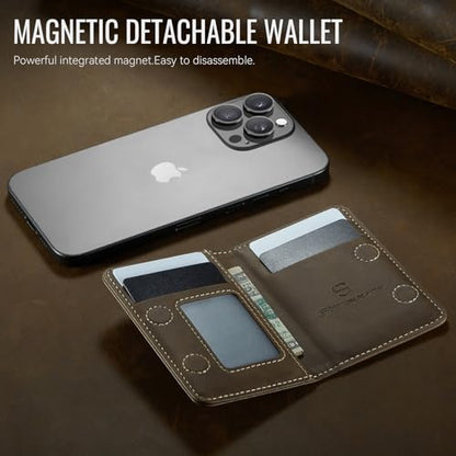 Strapurs Magnetic Card Holder Compatible with MagSafe Phones and Cases, PU Leather Phone Wallet for iPhone 17/16/15/14/13/12/Pro/Max/Plus/Air, 4 Card Slots RFID Blocking with Zipper Pocket - Brown - color: Brown