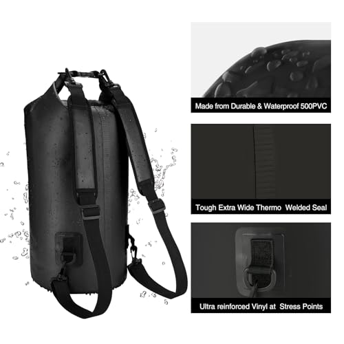 Piscifun Dry Bag, Waterproof Floating Backpack 10L/20L/30L/40L | Waterproof Phone Case, Adjustable shoulder straps, Roll-top closure keeps gear dry, Ideal for Boating, Kayaking, Fishing - color: Black, style: 20l