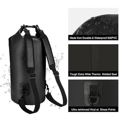 Piscifun Dry Bag, Waterproof Floating Backpack 10L/20L/30L/40L | Waterproof Phone Case, Adjustable shoulder straps, Roll-top closure keeps gear dry, Ideal for Boating, Kayaking, Fishing - color: Black, style: 20l