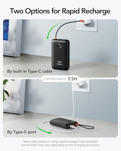 VIYISI Portable Charger 20000mAh 30W Fast Charging with Built-in Cables - color: Black