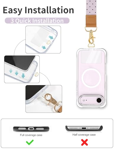 Phone Lanyard Crossbody Strap, Adjustable Neck Strap and Wristlet Strap for Phone Wallet ID Badge with 2 Phone Tabs - color: Purple Dots