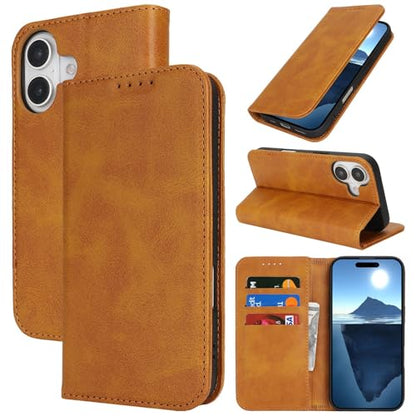 Wallet Case for iPhone 16,Premium PU Leather Flip Folio Case with Card Slot,Stand Holder and Magnetic Closure TPU Shockproof Interior Protective Case,6.1 Inch,Khaki | Premium PU Leather, Flip Folio Purse Case, with Card Slot, Stand Holder,Magnetic Closure