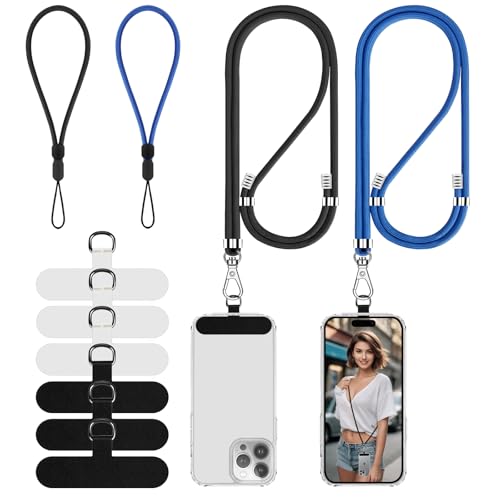 Cell Phone Lanyard, 2 Phone Crossbody Lanyard, 2 Wrist Phone Strap and 6 Connectors Compatible with Most Phones - color: Black Blue