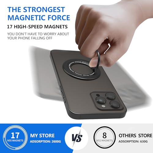 Magnetic Phone Ring Holder for MagSafe,【Two-Sided Magnetic】 360° Rotation Magnet Phone Grip for iPhone 16/15/14/13/12 Series/Samsung/Google (Black) - color: Black
