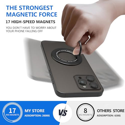 Magnetic Phone Ring Holder for MagSafe,【Two-Sided Magnetic】 360° Rotation Magnet Phone Grip for iPhone 16/15/14/13/12 Series/Samsung/Google (Black) - color: Black
