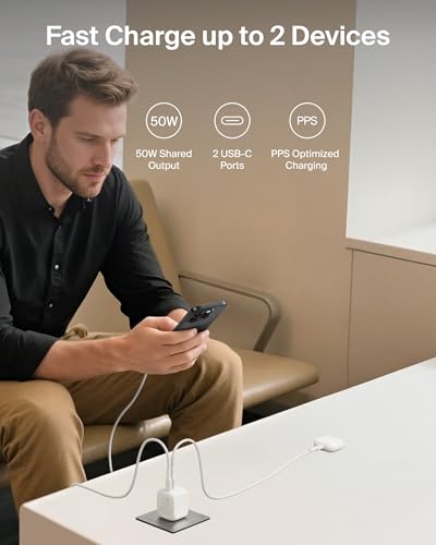 Belkin 50W Dual GaN USB C Charger Block, Fast Charging for Travel - style: Single Pack