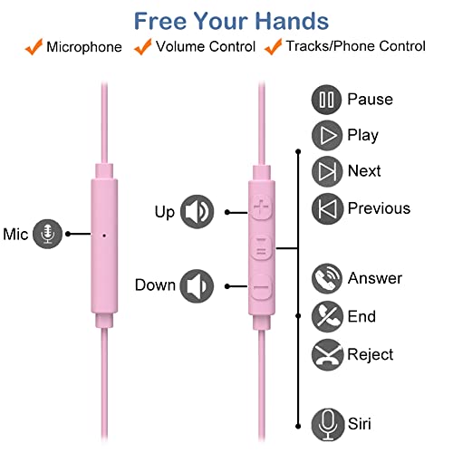 Joysico Wired Sport Running Headphones Over Ear in-Ear Earbuds w Mic Pink - color: Pink