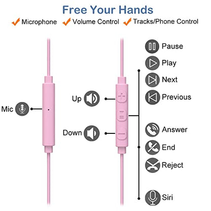 Joysico Wired Sport Running Headphones Over Ear in-Ear Earbuds w Mic Pink - color: Pink