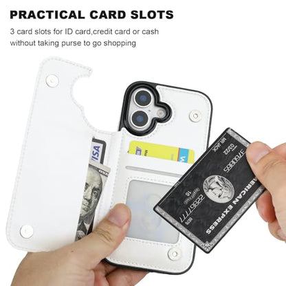 ONETOP for iPhone 17 Wallet Case with Credit Card Holder,White | Kickstand,ID/Cash Holder,Case Wallet with Card Slots,Double Magnetic Clasp,Durable PU Leather Shockproof Cover for Women Men - color: White