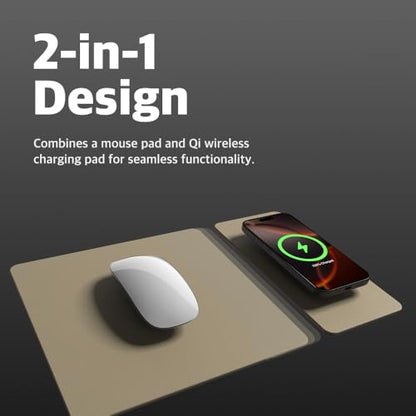 POUT H3 Split Wireless Charging Mouse Pad – Fast Qi Charger with Magnetic Attachment – Smooth Surface & Anti-Slip Base – Compatible with Smartphones and Earbuds (Latte Cream)