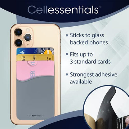 USA Merchant - Cellessentials Redesigned Card Holder - Silicone Stick on Cell Phone Wallet with Pocket for Credit Card ID Business Card - iPhone Android & Smartphones (Grey) - color: Grey