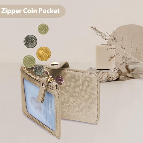M-Plateau RFID Blocking Keychain Wallet With Leather Wrist Strap | Keychain Wristlet, Womens Card Holder with Zipper Coin Pocket and ID Window - color: Khaki