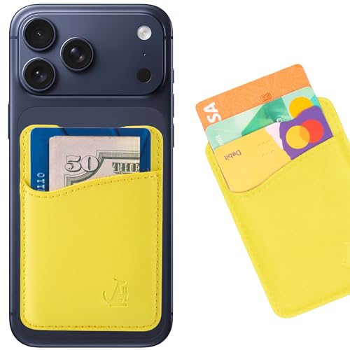 Wallaroo Premium Leather Cell Phone Wallet Stick On - Phone Wallet and Card Holder for Women and Men - Durable with Non-Slip Lining Secures Up to 3 Cards - color: Yellow Leather