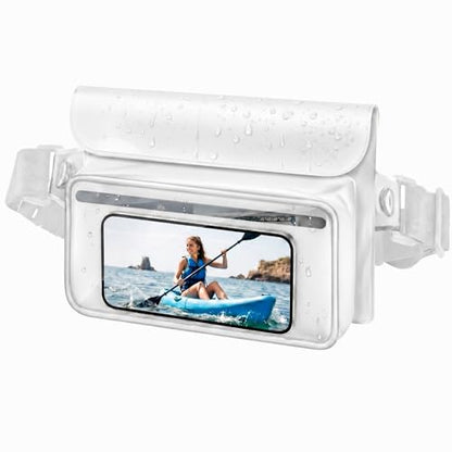 Ipx8 Waterproof Fanny Pack, 1 Pack Floating Waterproof Phone Pouch Touchscreen Dry Bag with Adjustable Waist Strap for Beach, Swimming, Kayaking, Boating, Fits Phones up to 8.5"(White) - color: White