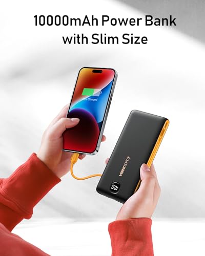 VEEKTOMX 10000mAh Portable Charger with Built-in Cables & Wall Plug - color: Dark Gray-Yellow