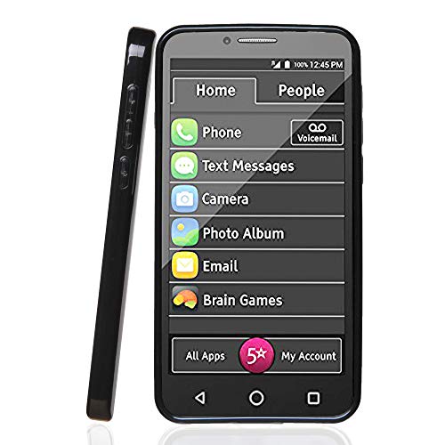 Glossy Jet Black Flexible Flex-Gel Skin Phone Case Cover Compatible with GreatCall Jitterbug Smart2 Case (5.5” Screen) (6598524949) - color: Black