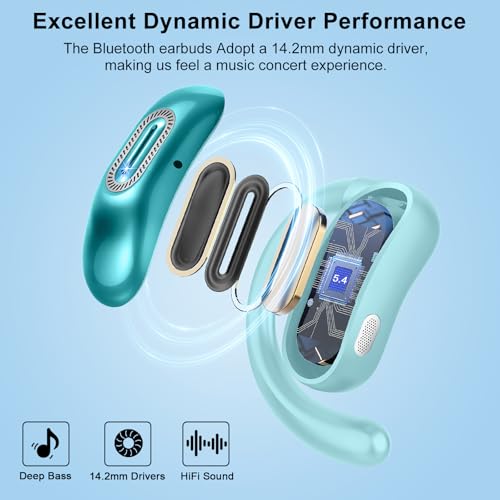 Open Ear Headphones, NEW Over Ear Earbuds with 4 ENC Noise-Canceling Mic - color: Sky blue