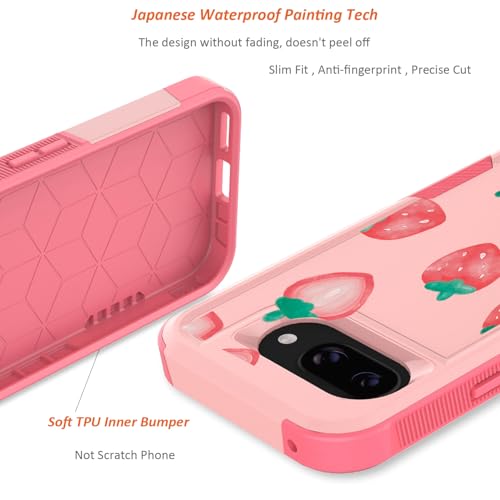 for Google Pixel 9a Case 2025: (Strawberry) | Cute Flowers Floral Design, for Girls Women, Military Grade Drop Protection, TPU Bumper Shockproof Silicone Phone Cover - color: Strawberry
