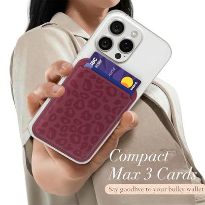 Svanove Leopard Magnetic Phone Wallet Compatible with Magsafe Wallet for Women, Cheetah Print ID Credit Card Holder Wallets for iPhone 17/16/15/14/13/12 Series, Cute Slim Leather Wallets, Burgundy - color: Burgundy