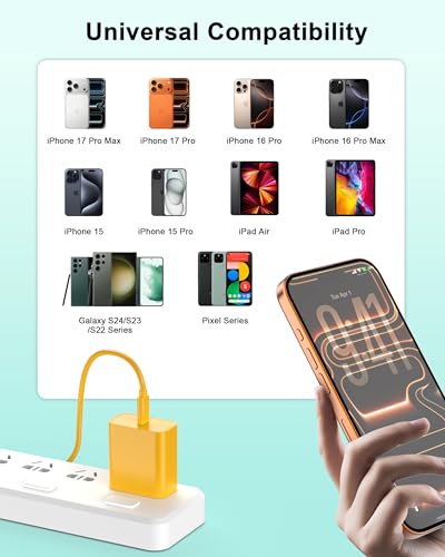 iPhone 17 16 15 Charger Fast Charging 10FT, 20W USB C Charger Block & Cable - color: Yellow